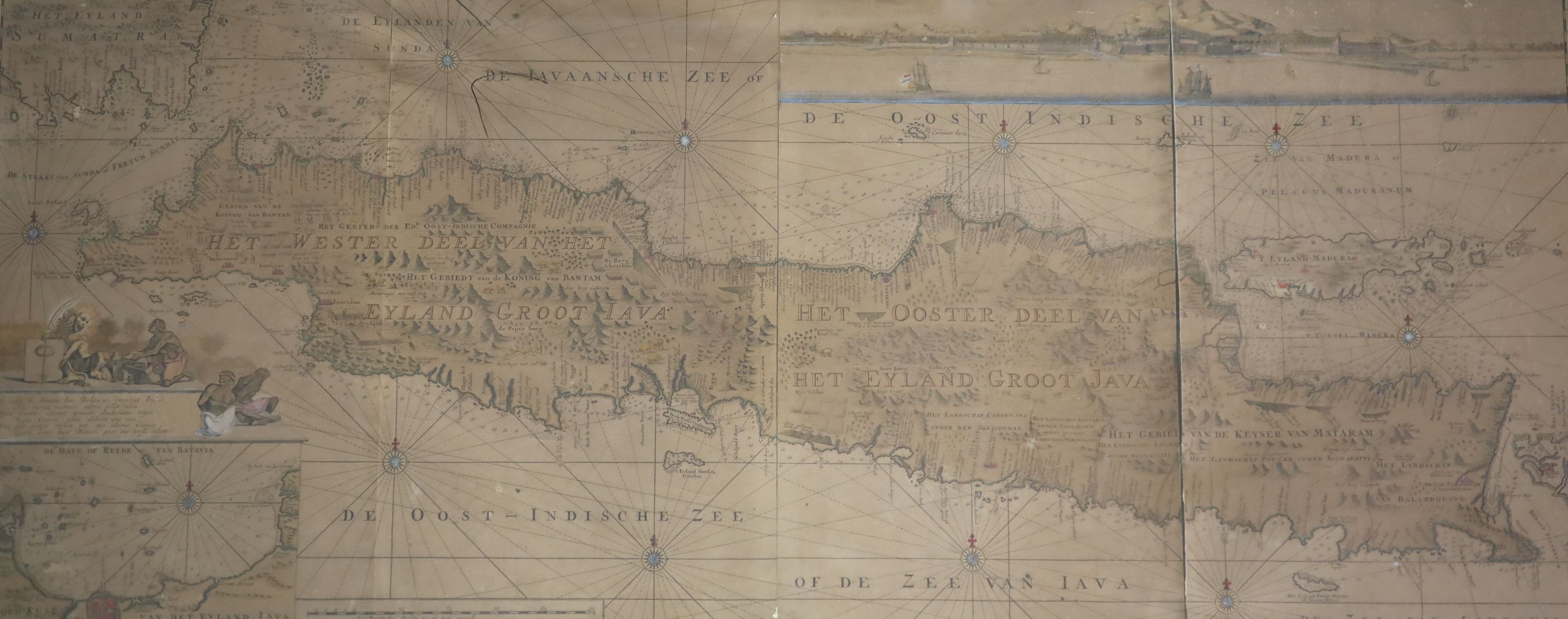 Gerard Van Keulen (1678-1726), Map of Insulae Iavae pars Occidentalis Edente Hadriano Relando, hand coloured engraving, 51 x 115cm